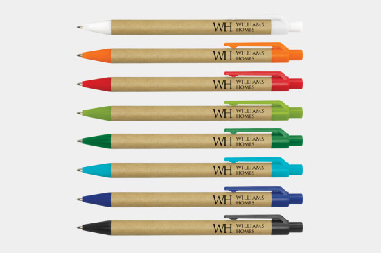 Eco Pen, choice of colours, recycled cardboard barrel, refillable ink, customise